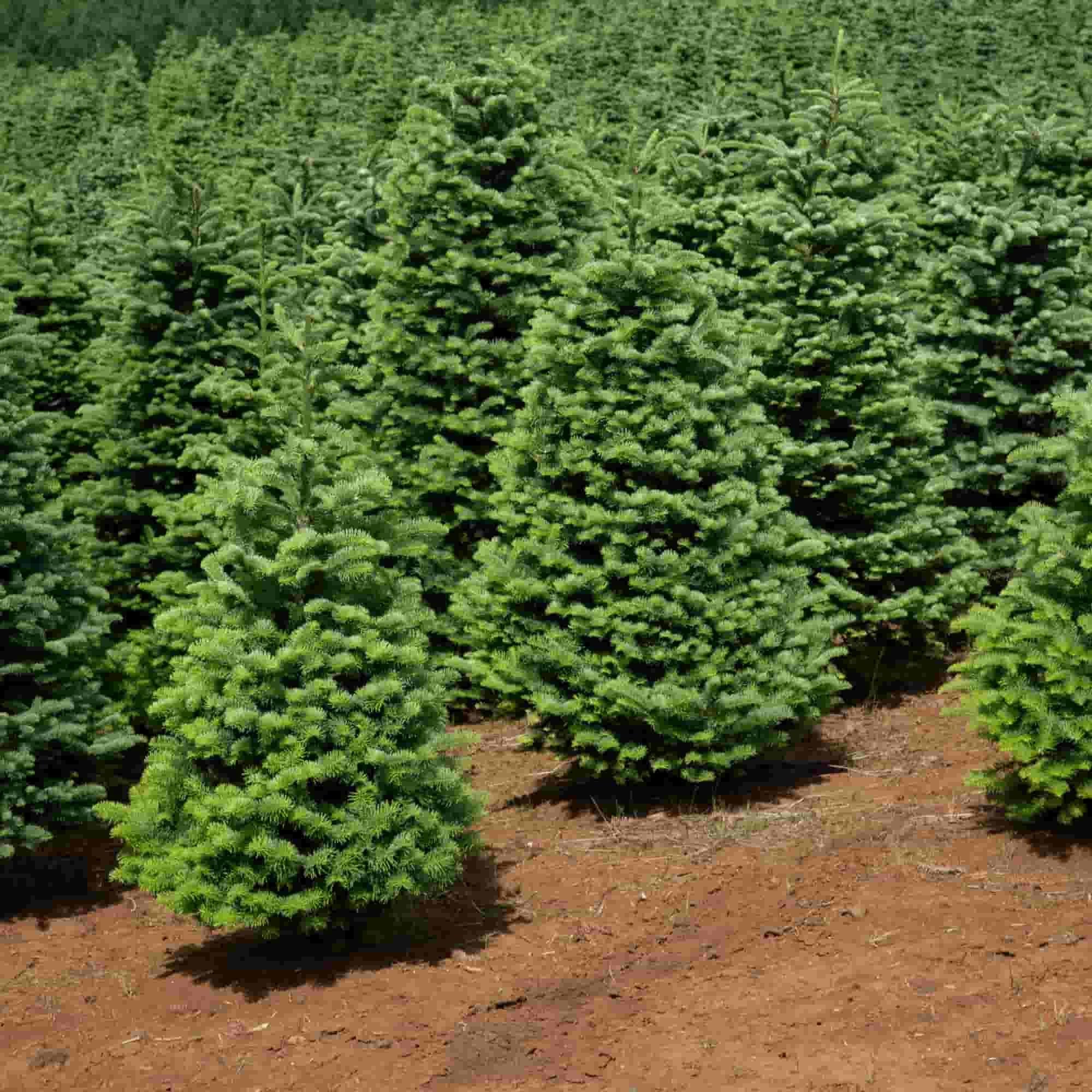 Douglas fir (Pseudotsuga menziesii) trees growing in a field